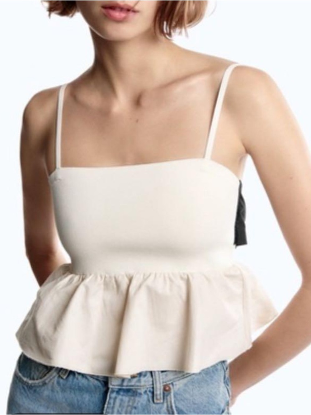 ZARA Ecru and Black Knit Top With a Tie-Back Ribbon Detail Size Small NWT
